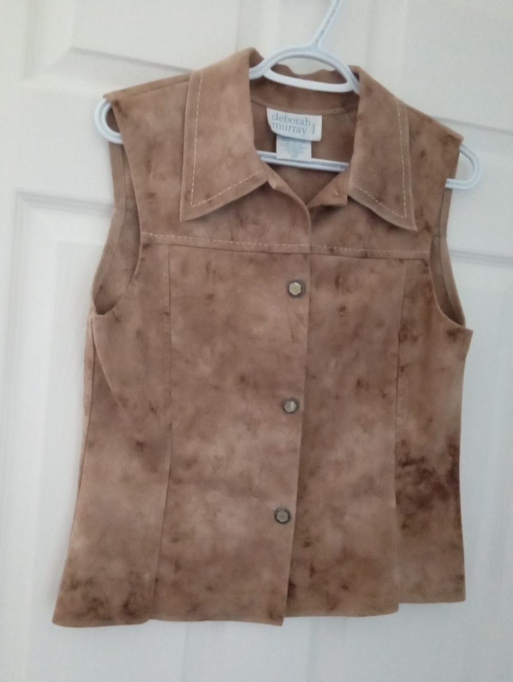 Deborah Murray Sleeveless Suede Button Front Vest - Tan Brown